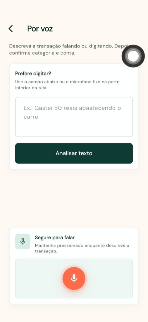 Registro por voz com texto digitado ou falado